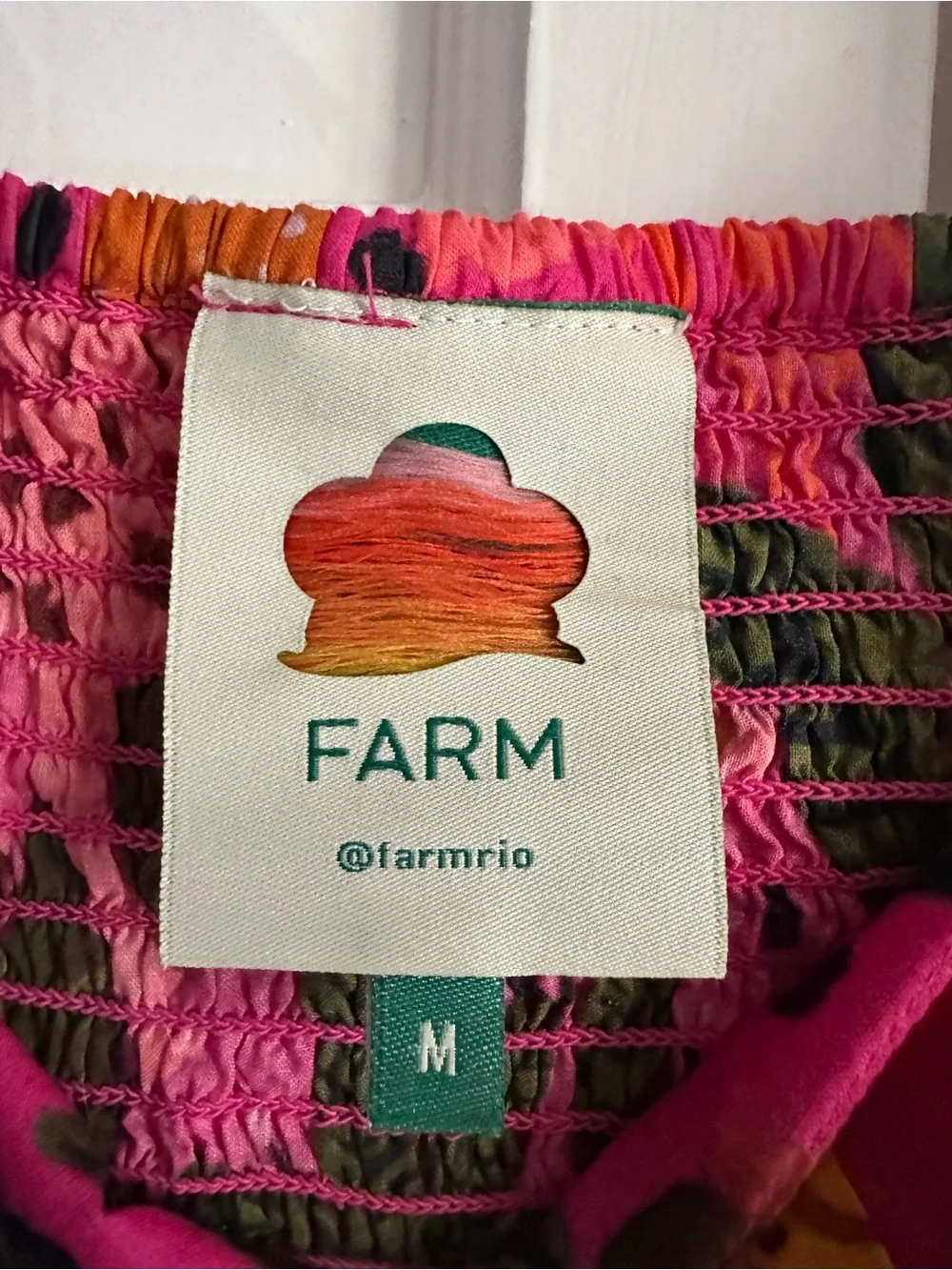 FARM Rio Hot Pink Tropical Puff-Sleeve Peplum Top